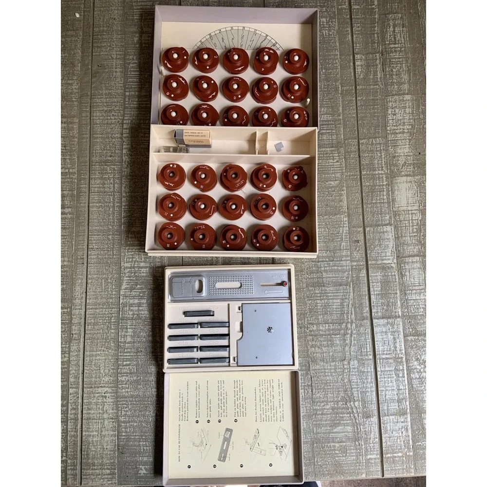 Vintage Sears Kenmore Accessory Buttonholer In Original Case And Cam Set Lot